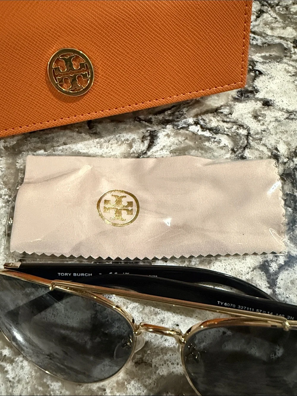 Tory Burch Gold Metal Aviator Sunglasses with Black Lenses